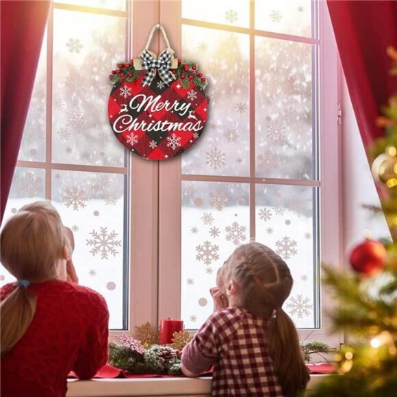 Merry Christmas Decoration Wreath Sign, Buffalo Plaid Welcome Sign - Picture 6 of 7